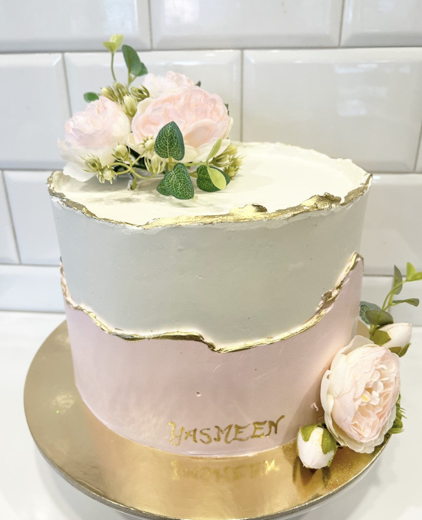 Pink and Gold Painted Edging Cake