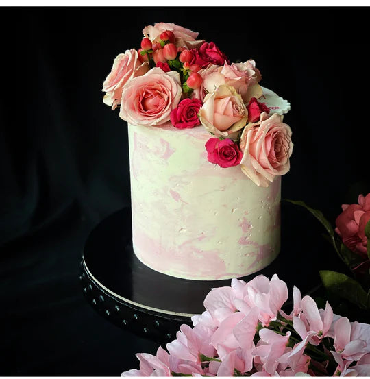 Marble Flower Cake with Fresh Flowers