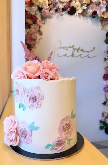Painted Flower Cake with Fresh Flowers